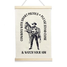 NQDWX Cowboy Hanging Flag - Vintage Western Wall Decor for Bar Home Dorm, 12x17 Inches Retro Canvas Banner with Wood Frame. (073)