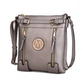 MKF Collection Crossbody bag for women Vegan leather Crossover Designer messenger Purse Pewter Silver by Mia k