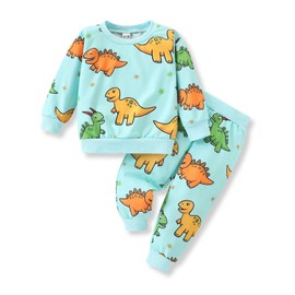 Voxikidio Toddler Boy Outfits Dinosaur Print Long Sleeve Sweatshirt and Pant 2Pcs Set Fall Winter 24 Month Boy Clothes (Green 2-3T)