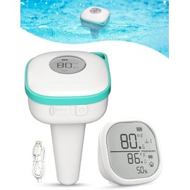 POOLHACKER Rechargeable Pool Thermometer Wireless, Pool Thermometer Floating Easy Read, Large Display for Swimming Pool, Bath Water, Spas and Hot Tubs - Batteries Included, White
