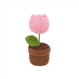 Lutoku Handmade Crochet Flowers,Small Potted Knitted Desk Decorations Home Decoration Car Dashboard Decorations Crochet Artificial Flower (Tulips)
