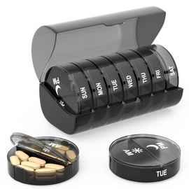 ZZteck Black Daily Pill Organizer 2 Times a Day -Weekly AM PM Pill Box Case Damp-Proof