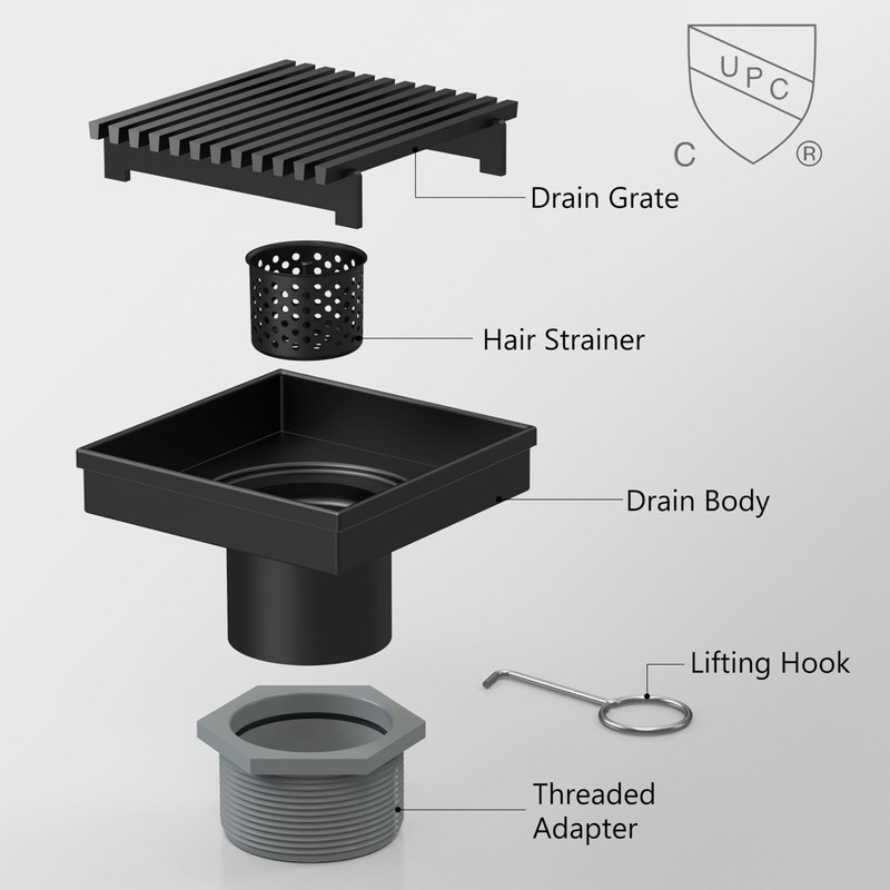 Sharpeye 4 Inch Square Shower Drain with Removable Wedge Wire
