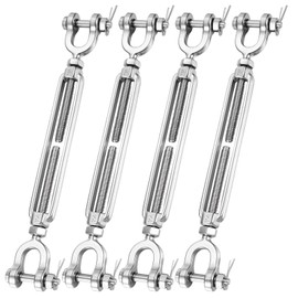 CORDUN 4 Pack 1/4" Stainless Steel Jaw and Jaw Turnbuckle Heavy Duty Turnbuckles for Cables Wire, Shade Sail Hardware, Zipline, Outdoor Applications, Steel Cable Traction, Stretch Fence