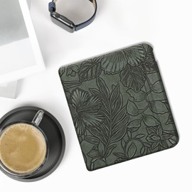 kwmobile Case Compatible with Kobo Libra Colour Case - eReader Cover - Embossing Flowers Green