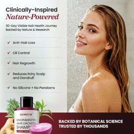 Onion & Biotin Hair Growth Shampoo: Infused With Natural Rosemary Tea Tree Oil Anti Hair Loss Treatment - Scalp Smooths Thincking Formula For Thinning Regrowth For Women Men (12.5 Fl Oz (Pack of 1))