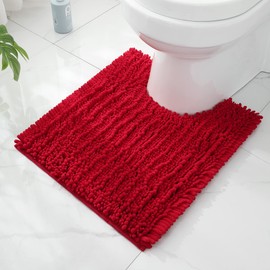 FLOLEOPA Bathroom Contour Rug (24 X 20 Inches, Red) Non-Slip Bath Mat for Bathroom Water Absorbent Soft Microfiber Shaggy Bathroom Mat Machine Washable Bathroom Mat U-Shaped Toilet Mat