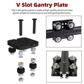 V Slot Gantry Plate, 4 Wheels Aluminium Alloy Gantry Plate, Standard 2040 Black Mini V Gantry Rod Plate 3D Printer Accessories Parts Set, Easy to Install for V Slot
