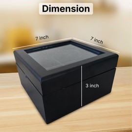 PresenceHHH Wood Tea Chest - Durable & Luxury Wooden Tea Storage Box with 4 Compartments & Glass Lid - Sturdy Tea Containers for Tea Bags & Home Decor – (Black - 18x18x8cm)