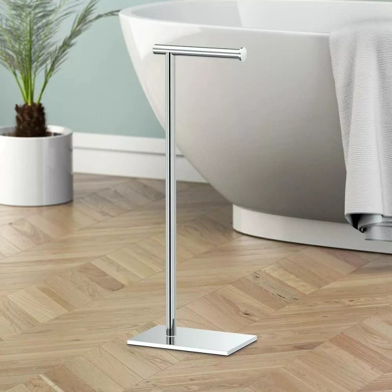 Gatco Modern Square Base Toilet Tissue Holder Stand, 21.25" Chrome