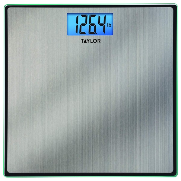 Taylor Precision Products Digital Scales for Body Weight, High 400 LB Capacity, Brushed Stainless Steel Thin Glass Platform, Unique Blue LCD, Durable Platform, 11.8 x 11.8 Inches, Stainless Steel
