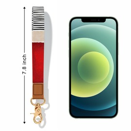 Hsxnam Wrist Lanyard Key Chain, Cute Wristlet Strap Keychain Holder for Women Keys Car Airpods ID Badges Phone, Black Red