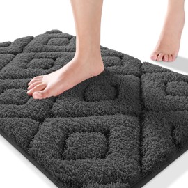 Yimobra Bathroom Rugs Mat, Extra Soft Fluffy and Absorbent Microfiber Bath Rugs, Non Slip Plush Shaggy Shower Rug, Machine Washable Mats for Bathroom Floor, Bathtub and Laundry, 32"x20", Dark Gray