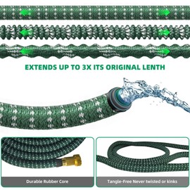 Expandable Garden Hose 100 FT – Durable 5-Layer Latex Core, 3750D Fabric, Brass Fittings & 10-Mode Nozzle for Deck Cleaning, Yard Work, Car Washing & Outdoor Use