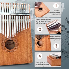 Kalimba, piano de pulgar de 17 teclas, instrumento portátil con martillos de afinación, viene con instrucciones de aprendizaje, adecuado como instrumento para niños y adultos, regalo de cumpleaños