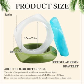 Landical 3 Pcs Colorful Square Acrylic Resin Bangle Bracelet Wide Geometric Irregular Wristbands Women(Transparent, Green, Sky Blue)