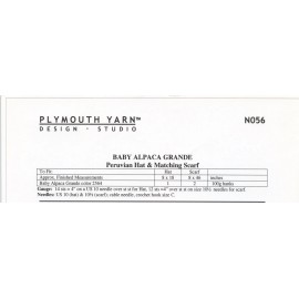 Plymouth Yarn Knitting Pattern N056 Peruvian Hat & Matching Scarf Set