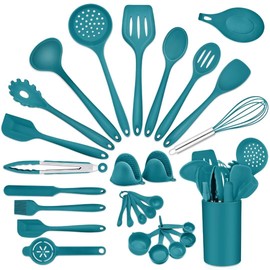 Kitchen Cooking Utensils Set, P&P CHEF Blue Silicone Baking Utensils for Non-stick Cookware, Turner, Ladle, Spoon, Spatula for Serving Cooking Baking Mixing, Heat Proof & Durable Use