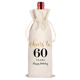 60th Birthday Wine Bag, 60th Birthday Gifts for Women Men, 60 Year Old Birthday Gift Party Supplies, Sixty Birthday Gift Idea Wine Bag for Her Girl Friend Sister (Beige-60th, 13.5 x 5.5Inches)
