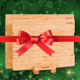 No Glue Bamboo Cutting Board Set with Holder for Kitchen Serving Meat Fruit Cheese, 2 Chopping Boards Stand,Butcher Block,Eco Pure Bamboo Pre Oiled,Non Toxic Non Plastic,Deluxe Packing,Truly GLUE FREE