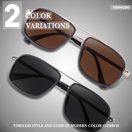 FONHCOO Square Polarized Sunglasses for Women Men Double Bridge Retro Military Style Aviator Sunglasses