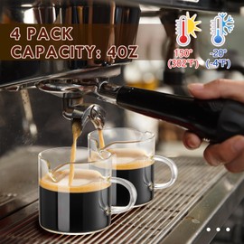 HCengTriz Espresso Cups 4-Piece set, 4 OZ Double Spout Cup with Handle, Clear Glass Espresso Accessories, Espresso Shot Glass with V-Shaped Spout for Espresso Machine, Milk Cup