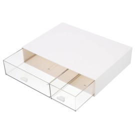 jojofuny Stackable Drawer Storage Box 2-Drawer Desktop Organizer for Stationery and Cosmetics White Plastic Storage Container for Home Office and Vanity