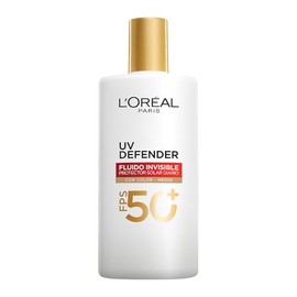 L'Oréal Paris Protector solar facial FPS50+ UV Defender Fluido Invisible Tono Medio, 40ml - Protección solar facial ultra ligero, -50% manchas y -30% arrugas debidas al sol, con Ácido Hialurónico