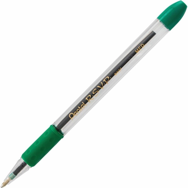 Pentel Ballpoint Pen Medium Point Green Ink/Clear Barrel BK91D