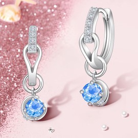 YUIITU Women's Earrings, Popular, High Quality Zirconia, Birthstone, Hoop Earrings, Swinging, 2-Way Earrings, Hypoallergenic, 18K Gold, Platinum Plated, 925 Silver, Stylish, Crescent Moon Earrings,