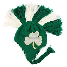 Armycrew Mohawk Irish Aviator Knit Ski Winter Beanie Hat with Braids - Green Yellow