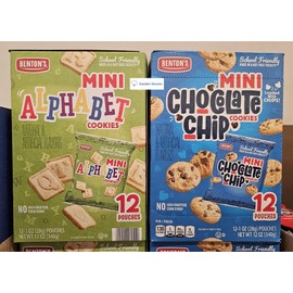 Benton's Mini Alphabet Cookies & Mini Chocolate Chip Cookies 12 Pouches 12oz 340g (Two Boxes)