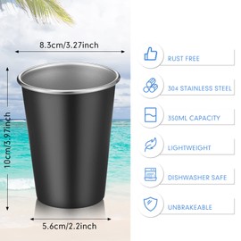 10 Packs Stainless Steel Cups Unbreakable 12 oz Metal Cup for Drinking Black Shatterproof Water Tumblers Stackable Tumbler for Birthday Party Camping Bar Travel Restaurant Outdoors Supplies
