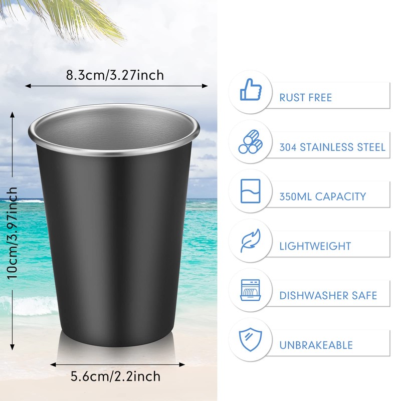 10 Packs Stainless Steel Cups Unbreakable 12 oz Metal Cup