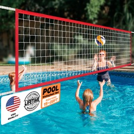 XXXYYY Heavy Duty Swimming Pool Volleyball Net Replacement, Lengthened 15FT-28FT Adjustable, Upgraded Weather Resistance with Waterproof, Thicker Borders and Nylon Straps-15x3FT, Red(Net Only)