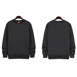 Unisex Fleece-Lined Solid Basic Plus Size Sweatshirt Winter Black XL