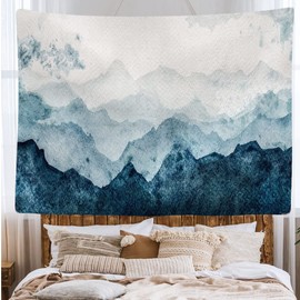 Ulticool Tapestry Mountain Blue Rust Watercolor Tapestry 200x150cm Large Tapestry Poster Decor Supplies Canvas Painting Tapestry