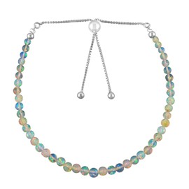 AA+ Natural Ethiopian Opal Gemstone Beads Bolo Bracelet, Adjustable Slider Chain, Energy Stones, Chakra Healing Crystals, Silver Plated, Gift for Women, Birthstone, Gemstones Jewelry,10 inch