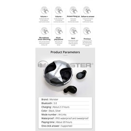 Monster New Clarity HD Airlinks High Definition True Wireless Earbuds Black