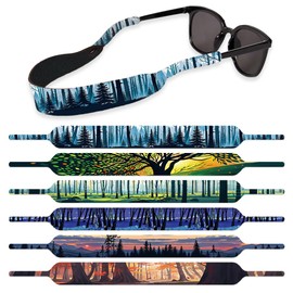 DOODLREAM 6Pcs Floating Sunglass Straps, Lightweight Neoprene Glasses Holder Straps with 6 Different Forest Tree Patterns, Colorful Printed Eyewear Retainer