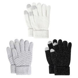 TAGVO 3 Pairs Winter Knit Warm Gloves for Kids 3-8 Years Old, Hand Knitted Woolen Stretchy Gloves Elastic Windproof Thermal Magic Gloves Full Fingers Stretchy Gloves Mittens for Boys and Girls
