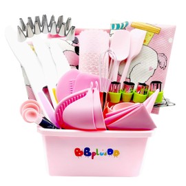 Juego de 76 piezas para hornear y cocinar para niños y padres e hijos, kit de decoración de pasteles, utensilios para hornear con estuche de almacenamiento (rosa)