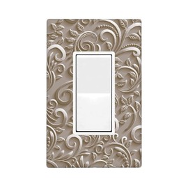 Mdulftar Brown French Scroll Pattern Outlet Covers Leaf Swirl Pattern 1 Gang Single Rocker Light Switch Cover Plate Wall Plates GFCI Faceplate for living Room Bedroom Decor