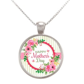 Happy Mother's Day Card Artwork with Beautiful Flowers Pendant Necklace