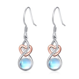 TANGPOET Celtic Knot Earrings 925 Sterling Silver Moonstone Dangly Earrings Rose Gold Earrings Womens Dangling Valentines Day Gifts for Women Ladies