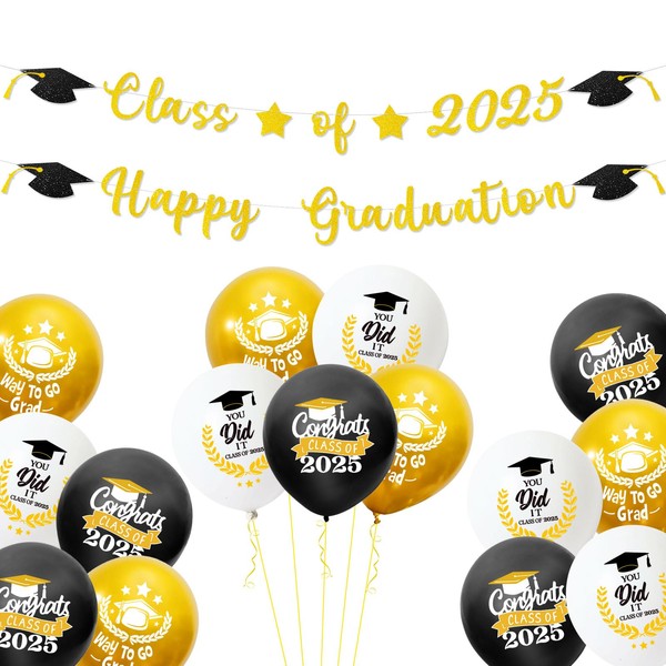 Graduation Decorations Set with Calss of 2025 Banner with 15