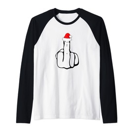 Middle Finger Jolly As Adult Joke Offensive Christmas Raglan, black