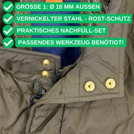 Sew-Free Press Studs, Diameter 10 mm, 20 Pairs, in Gold, Set without Tools, Fabric Clips for DIY, Press Stud with Ring Spring Closure, Repair Metal Buttons, Replacement Button Sewing Accessories, Ring