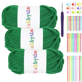 300g T Shirt Yarn Elastic Fabric Cloth Knitting T Shirt Yarn, Knitting T-Shirt Yarn for Crochet Bag, Rugs, Blanket, DIY Projects, Home Decor-Green