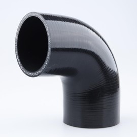 AC PERFORMANCE ID 2.5" to 2.35" (63mm to 60mm), 90 Degree Elbow Reducer Coupler, Leg Length 3.5" (90mm), 3-Ply Reinforced, Universal Automotive Silicone Hose, Black